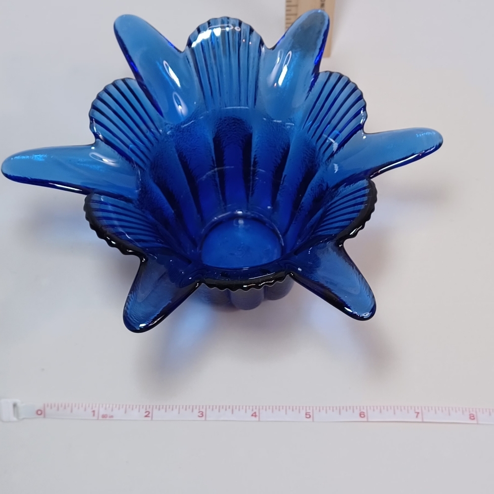 Cobalt Blue Textured Flower Shaped Glass Decorative Bowl Candleholder #5 - Picture 4 of 7